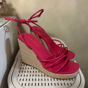 Marc Fisher Fuchsia and Tan Wedge Sandals